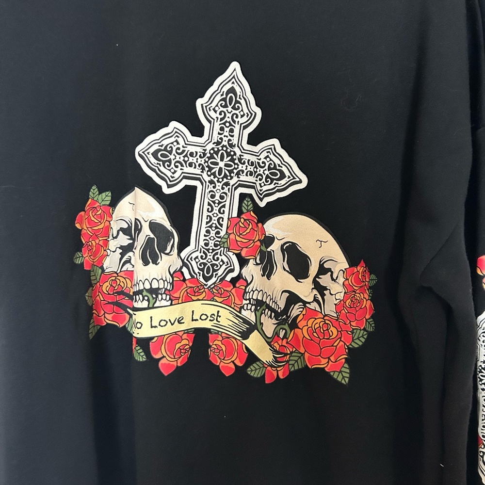 Rue21 Black Sweatshirt with Red Rose and Skull Design - Picture 2 of 4